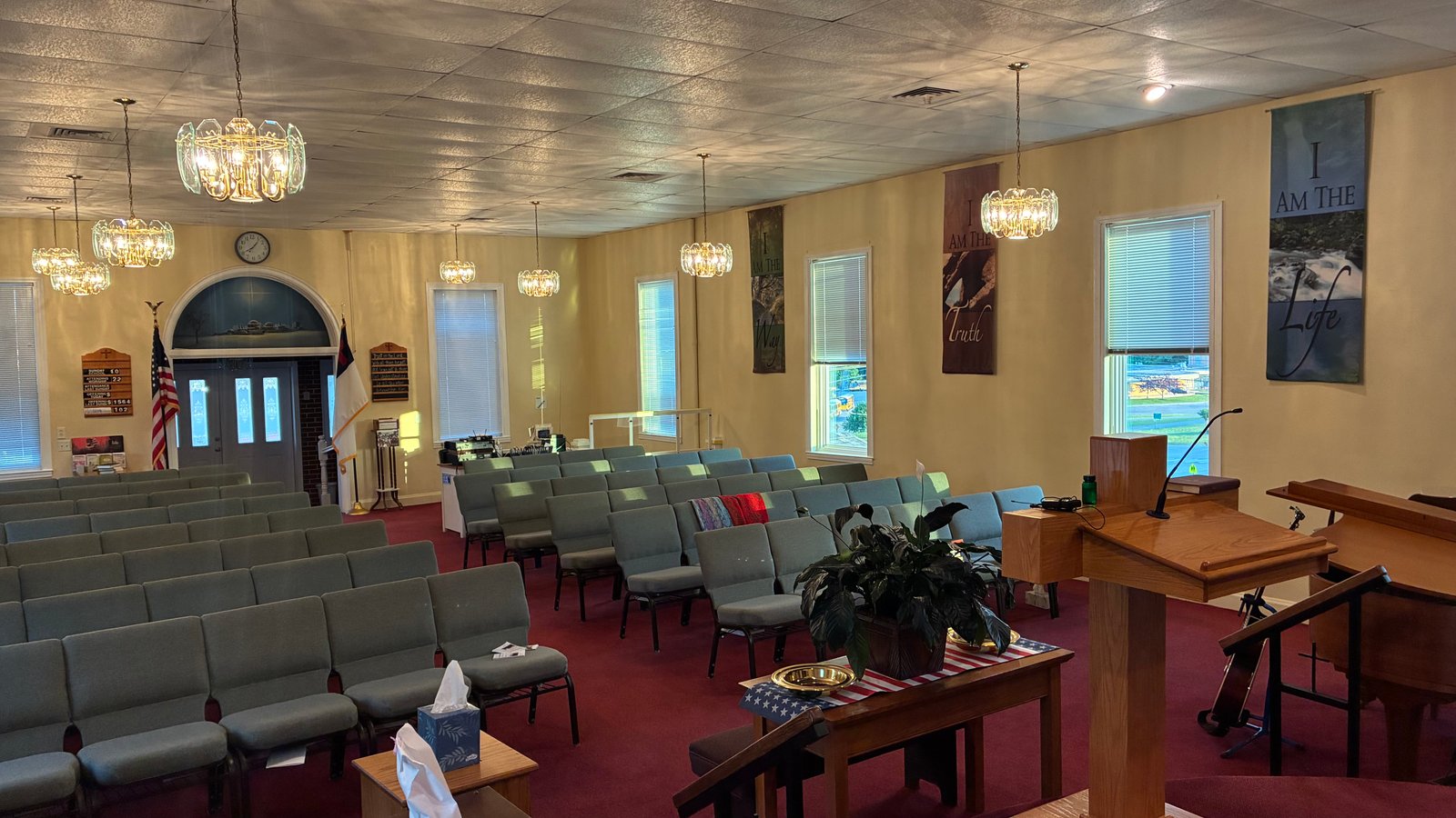 Inside the sanctuary at Harrison First Baptist Church